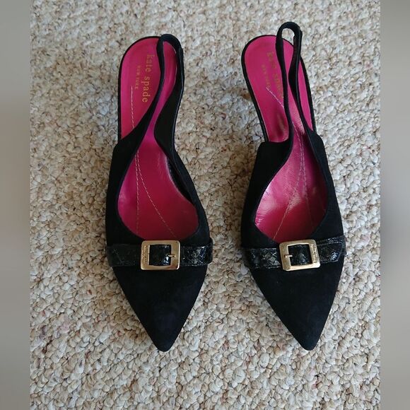 kate spade gold buckle suede leather slingback pump size 7.5B - Picture 3 of 13